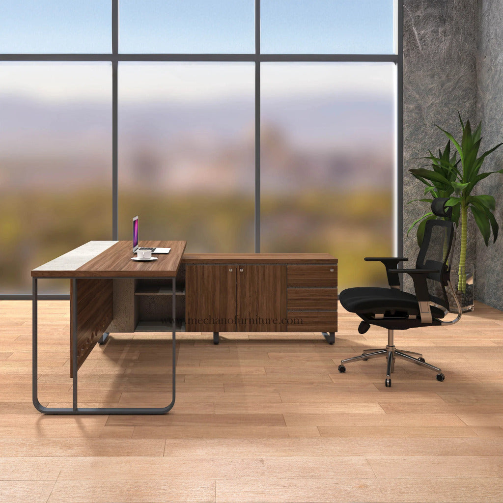 Fabio Executive Table with Integrated Side Rack