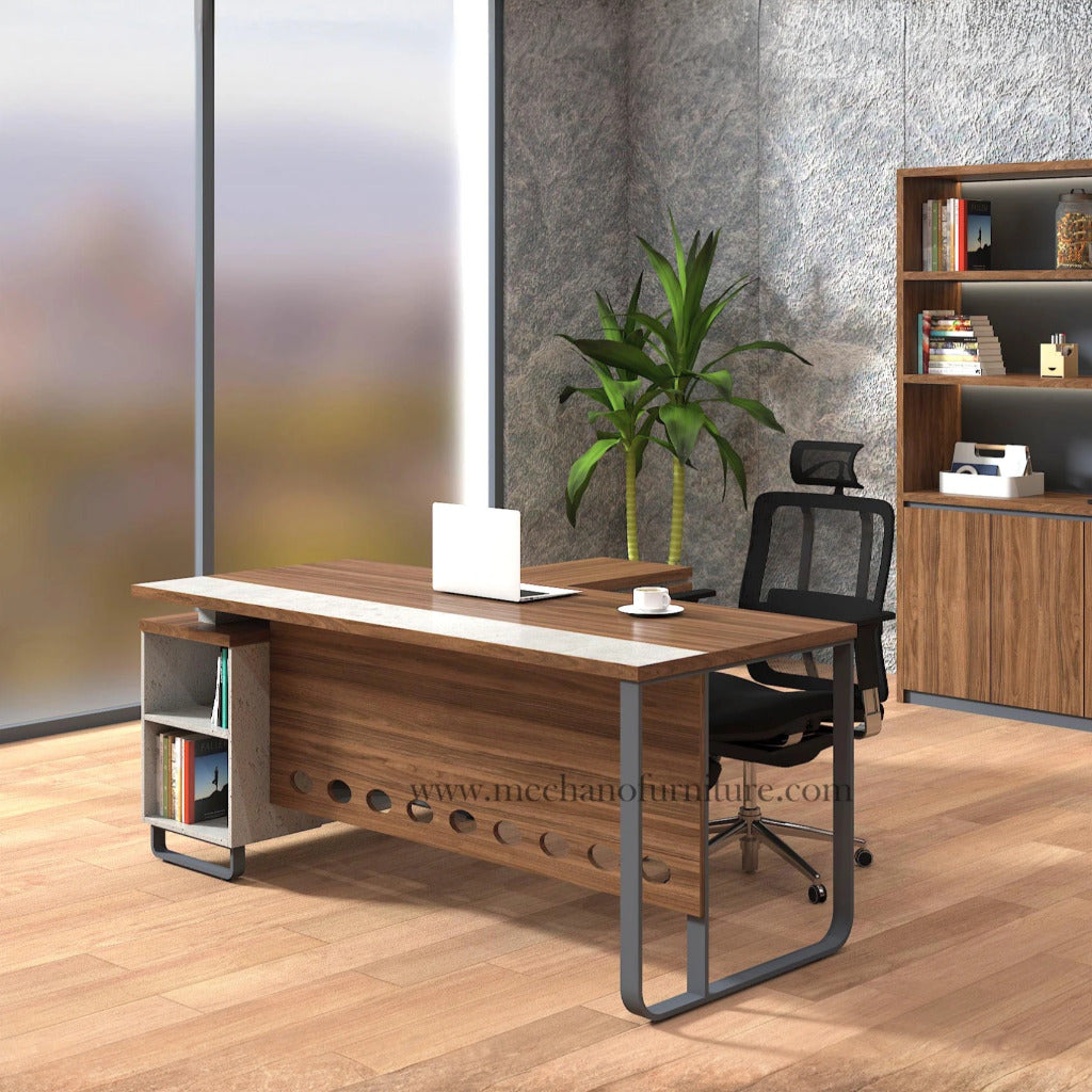 Fabio Executive Table with Integrated Side Rack